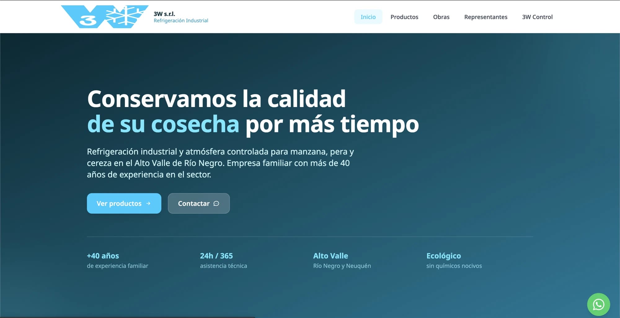 Web institucional de 3W: navegación, presentación y accesos de contacto.